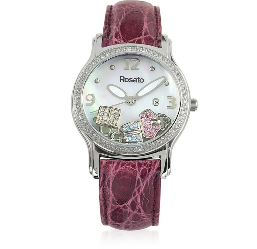 Gioielli Rosato Orologi Donna | Floating Bag Charms Women'S Watch W/Croco Embossed Leather Strap