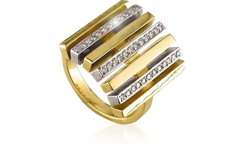 Gioielli Torrini Fine Jewelry | Nativo Chiseled Yellow & White Gold Metro Ring With Diamonds