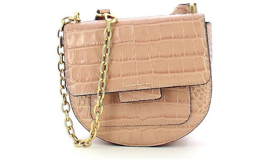 Borse Gianni Chiarini Exotics | Powder Pink Croco Embossed Leather Shoulder Bag