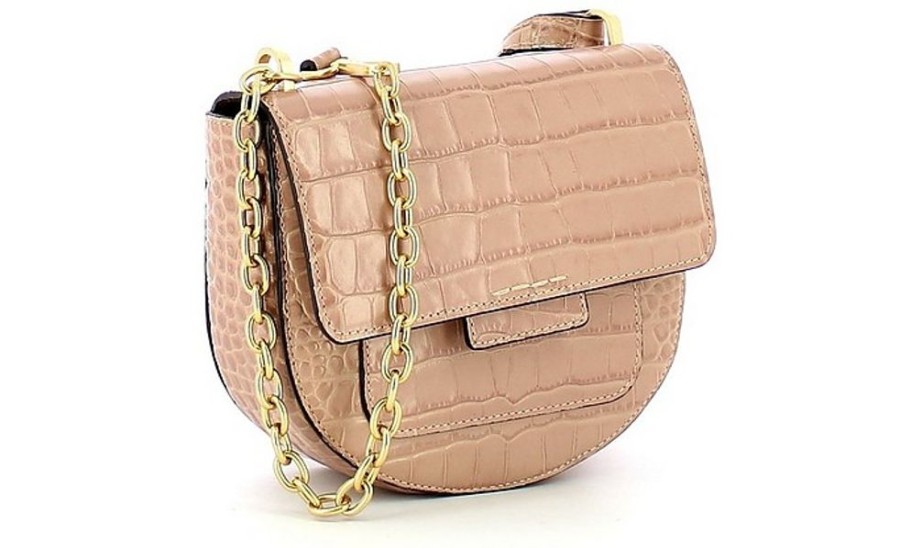 Borse Gianni Chiarini Exotics | Powder Pink Croco Embossed Leather Shoulder Bag