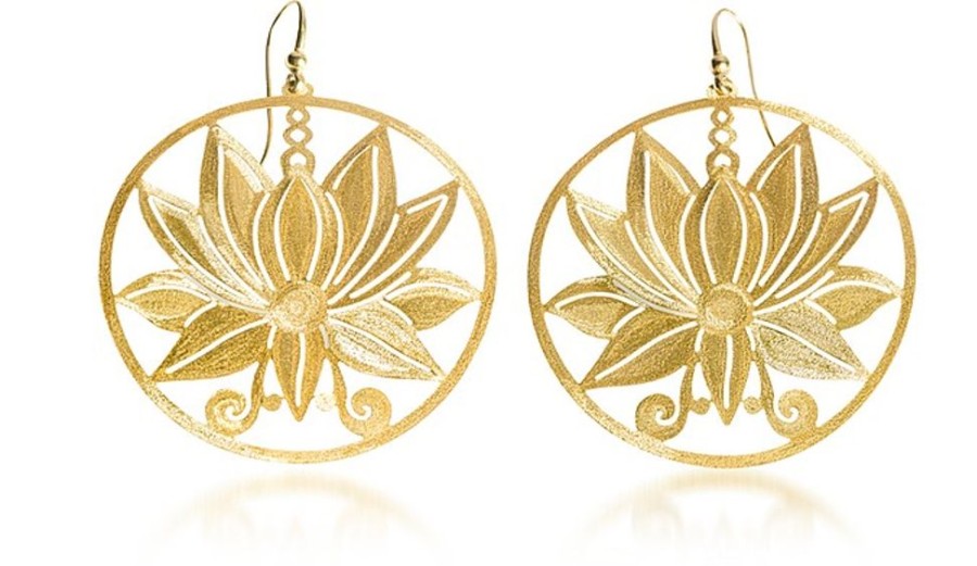 Gioielli Stefano Patriarchi Contemporary Jewelry | Etched Golden Silver Large Loto Earrings