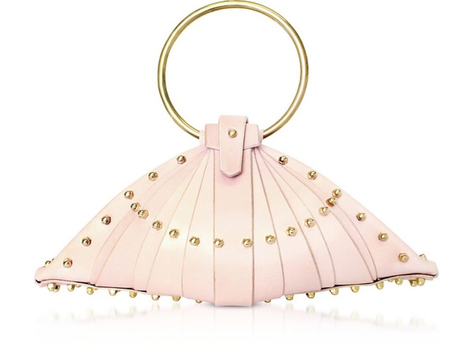 Borse Una Burke Clutch & Mini | Shell Bag In Pelle Rosa Cipria Con Borchie