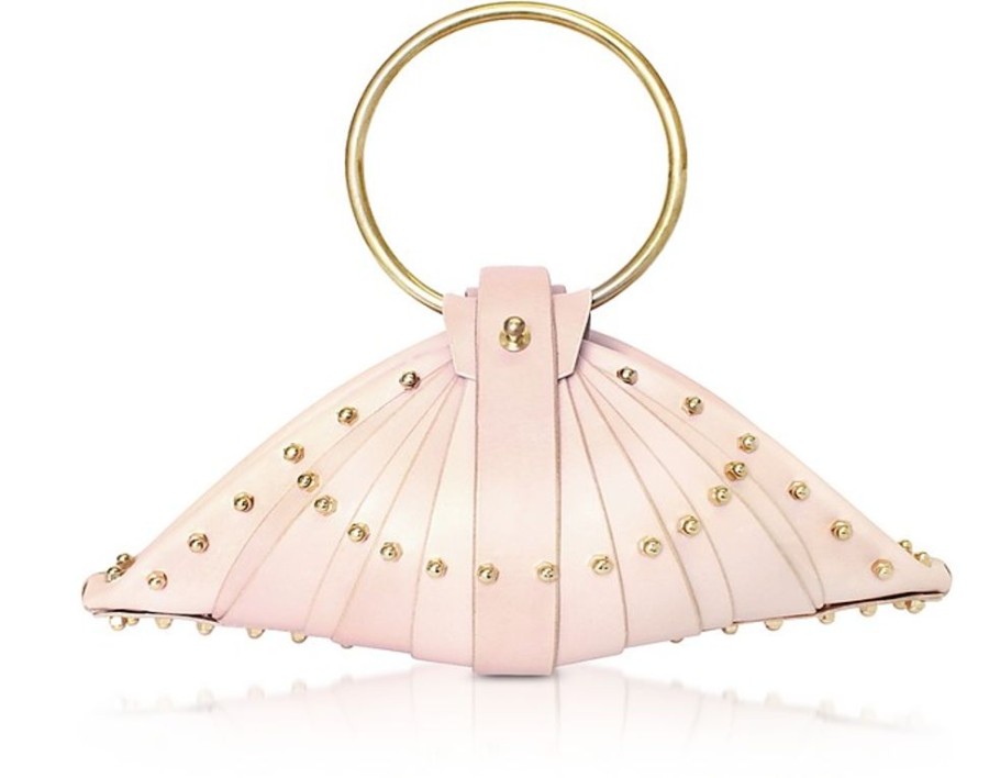 Borse Una Burke Clutch & Mini | Shell Bag In Pelle Rosa Cipria Con Borchie