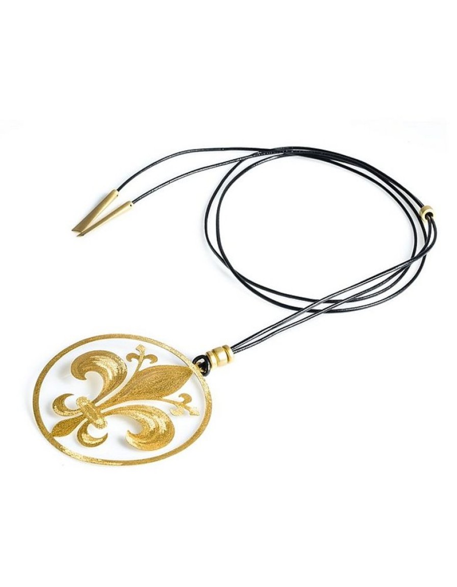 Gioielli Stefano Patriarchi Contemporary Jewelry | Etched Golden Silver Giglio Long Cord Necklace