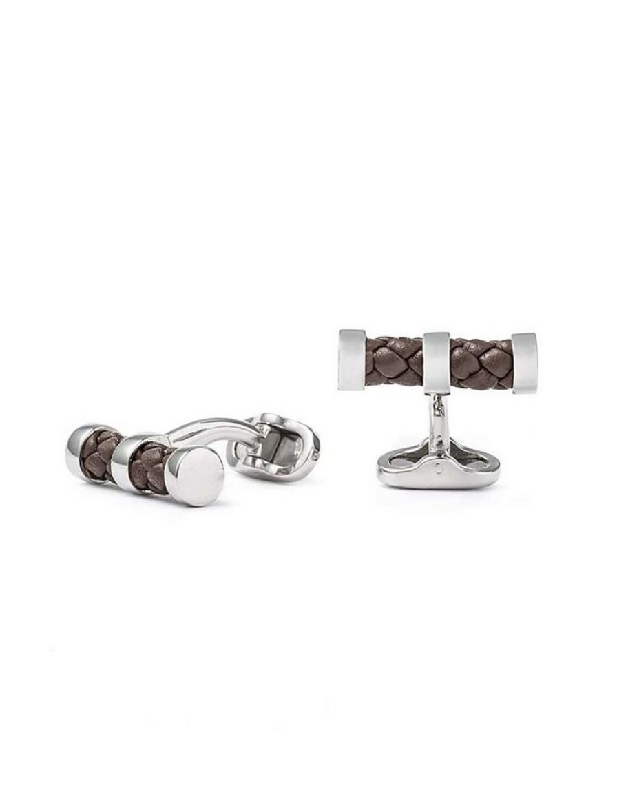 Gioielli Mon Art Gioielli Uomo | Valencia Brass And Woven Leather T Cufflinks