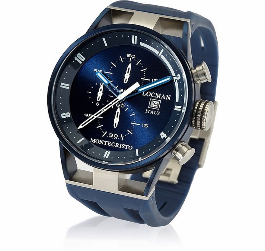 Gioielli Locman Orologi Uomo | Montecristo Chrono Quartz Pvd Blue Stainless Steel And Titanium Men'S Watch