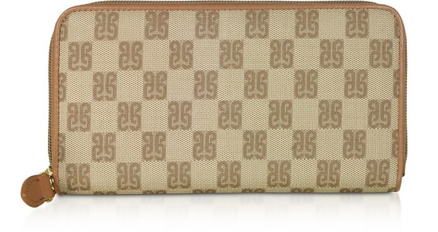 Borse Piero Guidi Portafogli & Co. | Beige Monogram Coated Canvas Zip-Around Women'S Wallet