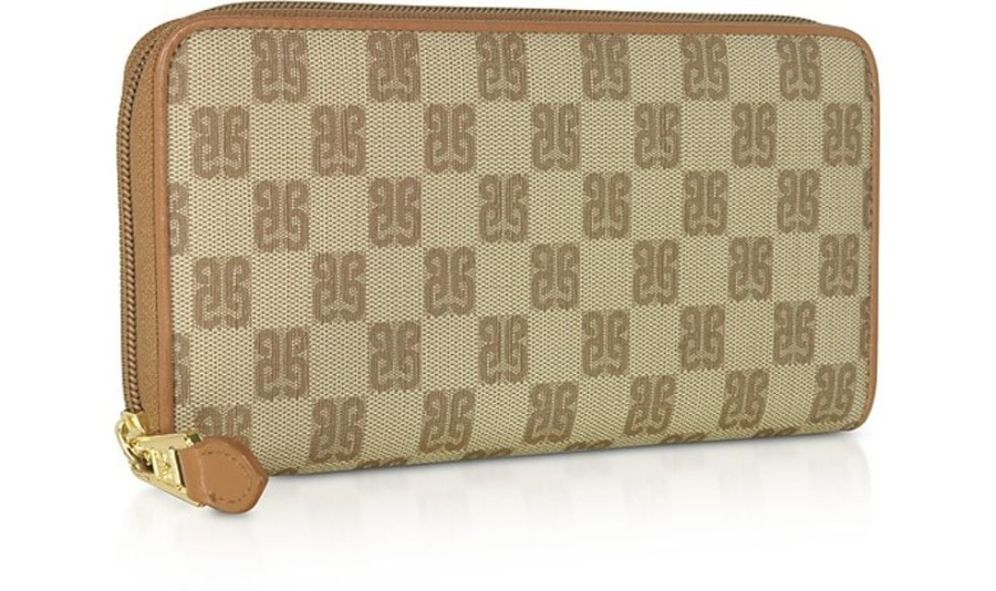 Borse Piero Guidi Portafogli & Co. | Beige Monogram Coated Canvas Zip-Around Women'S Wallet