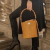 Borse Le Sori Bucket | Iris Gold - Leather And Refined Fabric Bucket Bag, Bamboo Handle