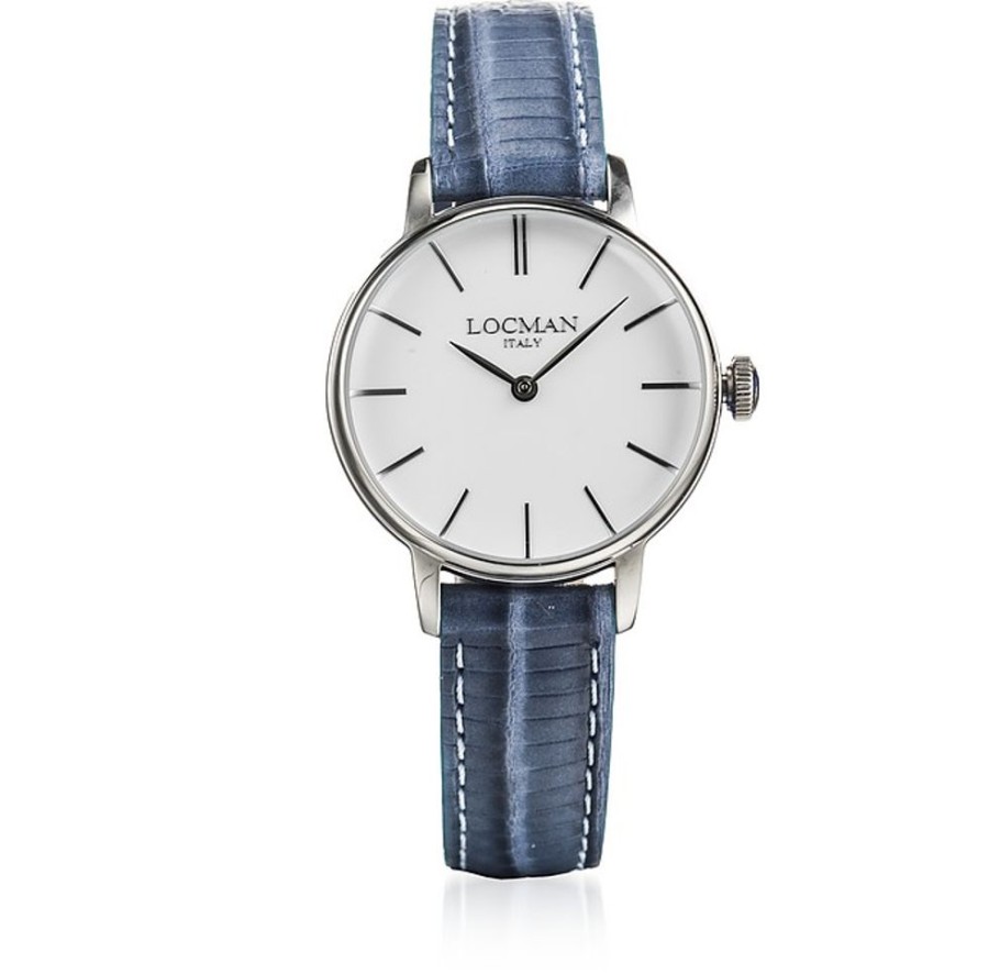 Gioielli Locman Orologi Donna | 1960 Silver Stainless Steel Women'S Watch W/Blue Embossed Leather Strap