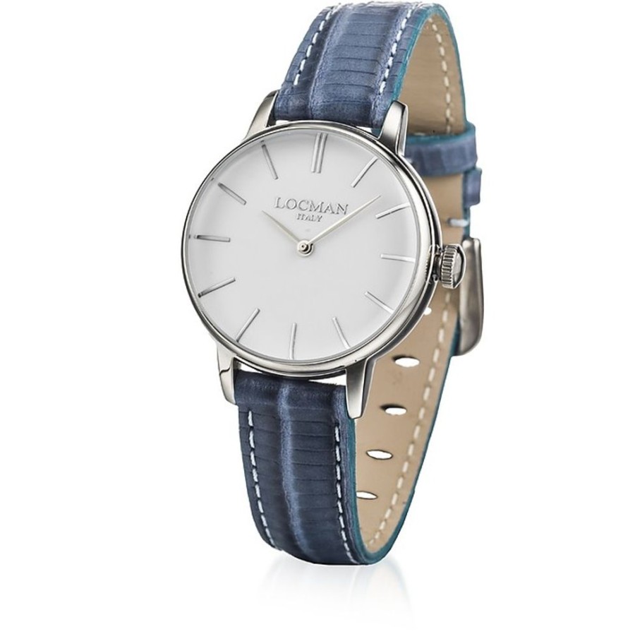 Gioielli Locman Orologi Donna | 1960 Silver Stainless Steel Women'S Watch W/Blue Embossed Leather Strap