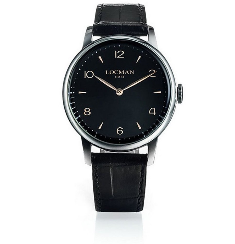 Gioielli Locman Orologi Uomo | 1960 Three Hands Quartz Stainless Steel Black Dial Men'S Watch W/Leather Strap