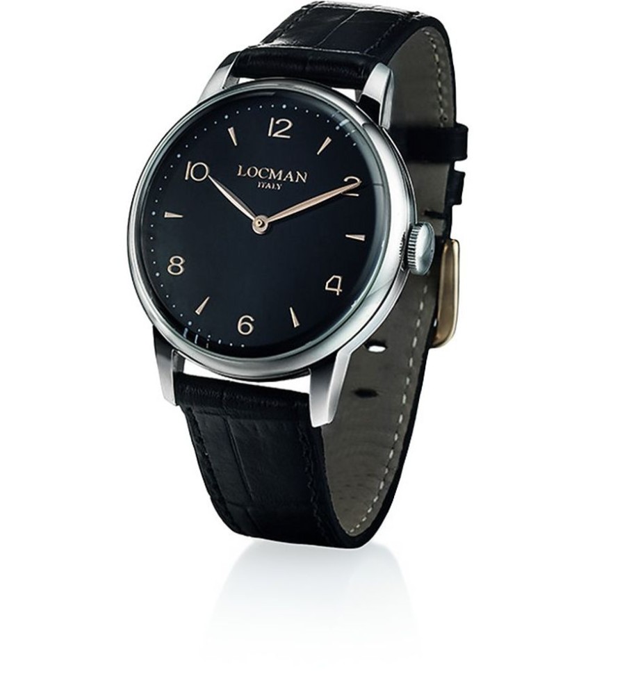 Gioielli Locman Orologi Uomo | 1960 Three Hands Quartz Stainless Steel Black Dial Men'S Watch W/Leather Strap