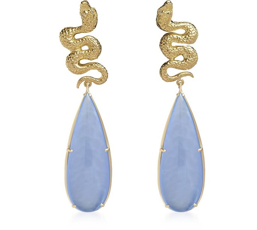 Gioielli Bernard Delettrez Fine Jewelry | Gold Earrings With Diamonds And Drop Chalcedony