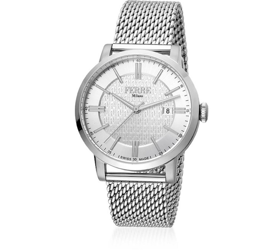 Gioielli Ferre' Milano Orologi Uomo | Silver Dial Stainless Steel Men'S Watch W/Mesh Strap