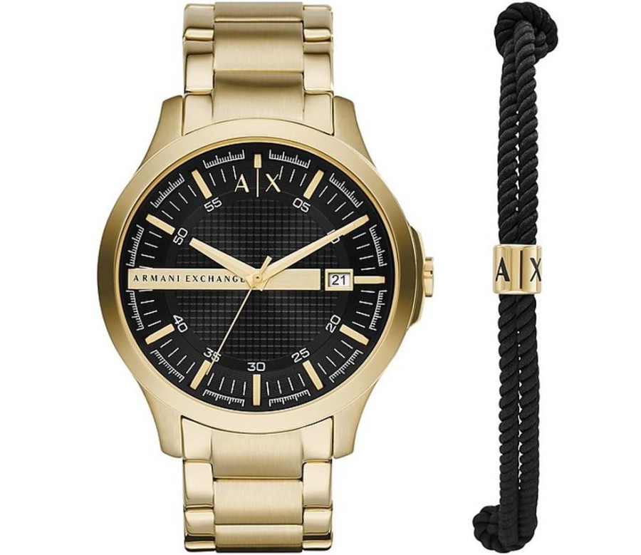 Gioielli Armani Exchange Orologi Uomo | Gold-Tone Stainless Steel Men'S Watch & Black Bracelet Set