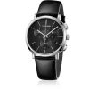 Gioielli Calvin Klein Collection Orologi Uomo | Posh Men'S Stainless Steel & Leather Chronograph Watch W/Black Dial