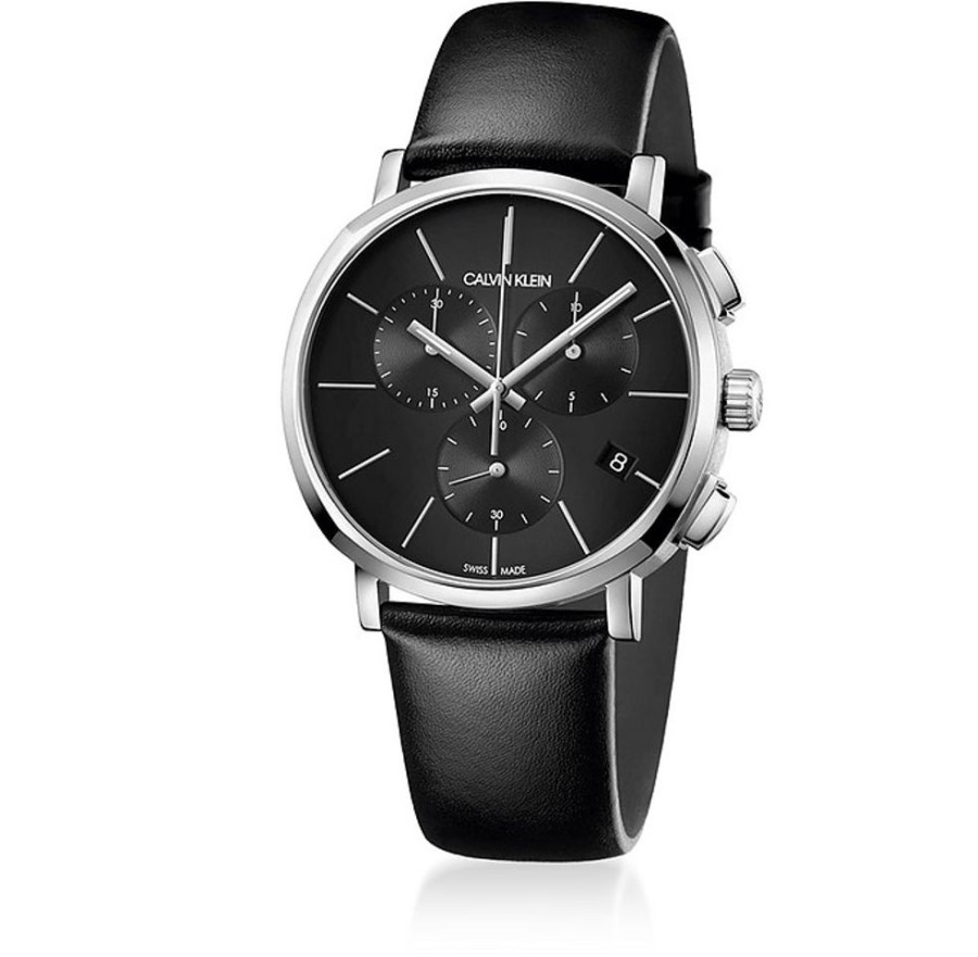 Gioielli Calvin Klein Collection Orologi Uomo | Posh Men'S Stainless Steel & Leather Chronograph Watch W/Black Dial