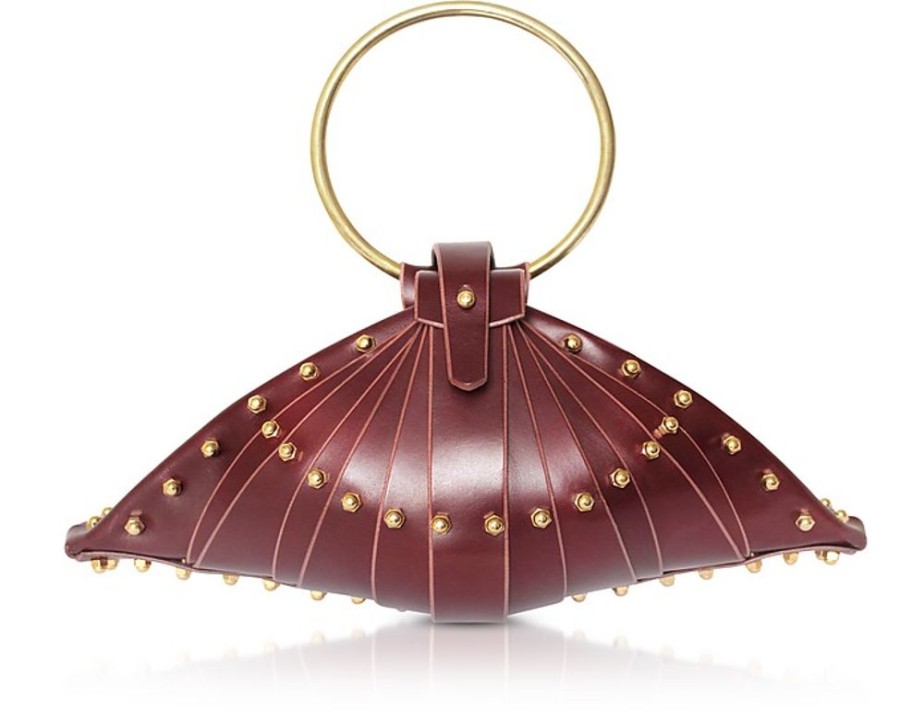 Borse Una Burke Clutch & Mini | Shell Bag In Pelle Bordeaux Con Borchie