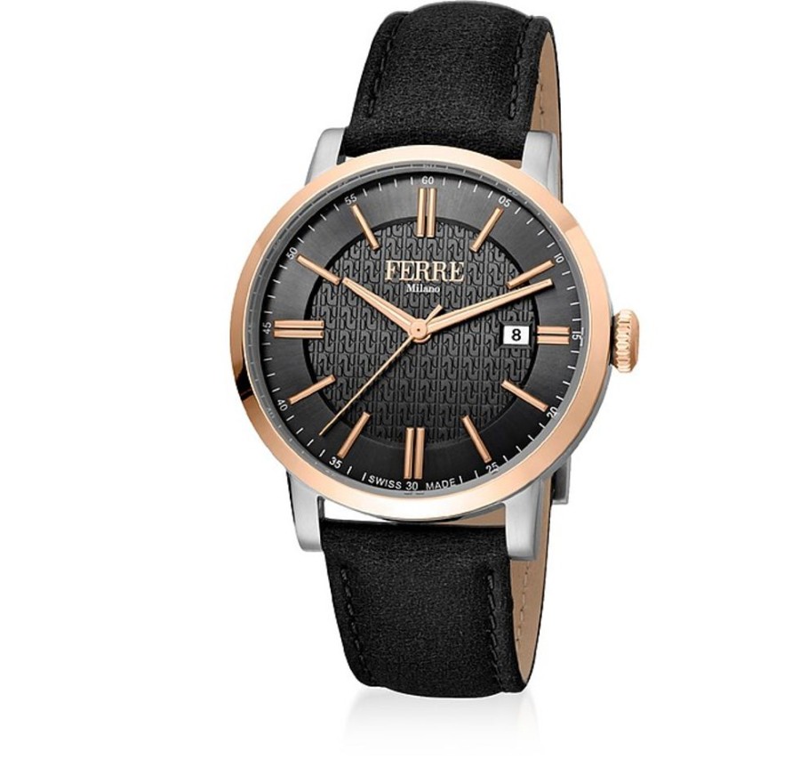 Gioielli Ferre' Milano Orologi Uomo | Black Dial Rose Gold-Tone Stainless Steel Men'S Watch