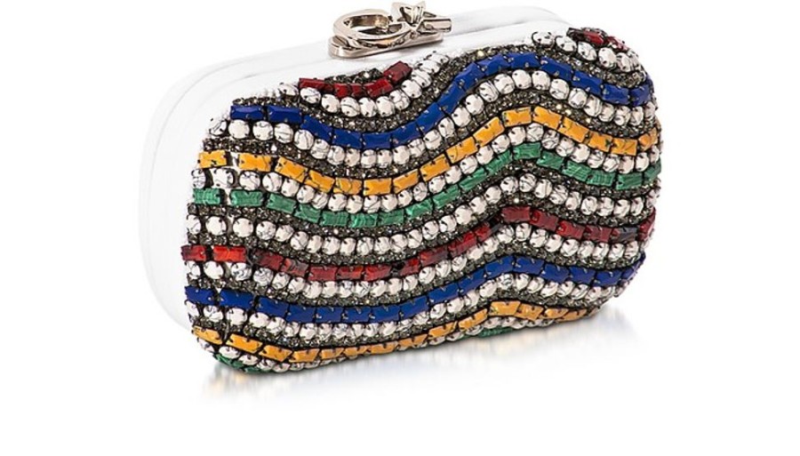 Borse Corto Moltedo Clutch & Mini | Susan C Star Pochette In Nappa Bianca E Cristalli Multicolor