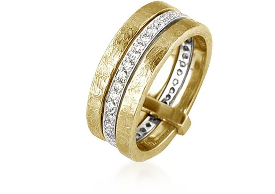 Gioielli Torrini Fine Jewelry | Insieme Flamed Yellow And White Gold Triple Band Ring