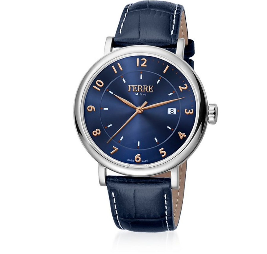 Gioielli Ferre' Milano Orologi Uomo | Blue Quartz Men'S Watch W/ Croco Embossed Leatherstrap