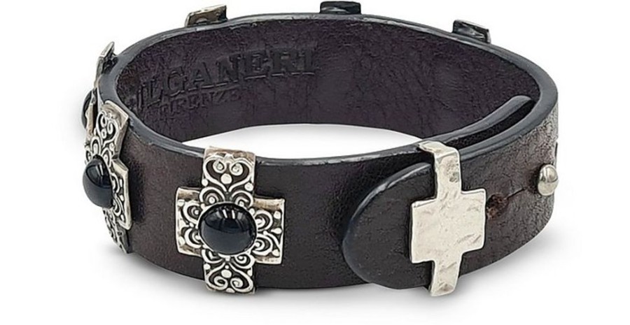 Gioielli Bulganeri Gioielli Uomo | Onyx, Sterling Silver And Leather Bracelet