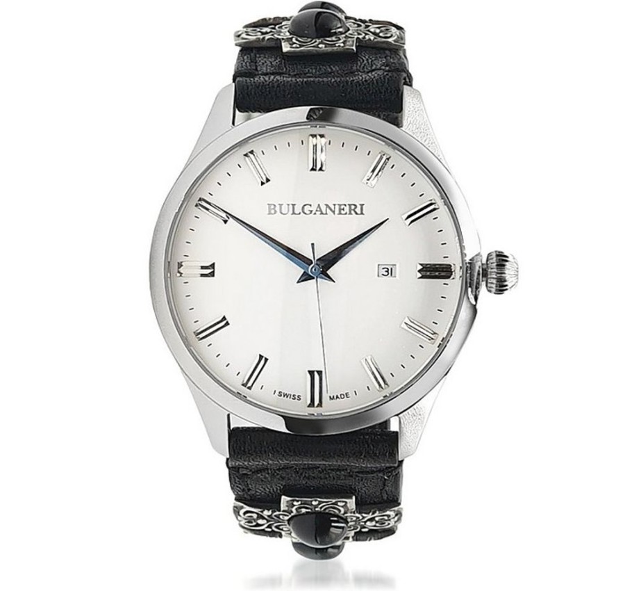 Gioielli Bulganeri Orologi Uomo | Giglio Men'S Watch With Leather Bracelet Onyx And Silver Studs.