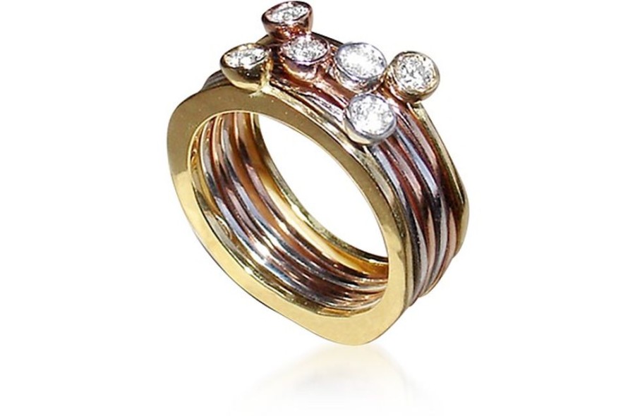 Gioielli Torrini Fine Jewelry | Yellow, Rose Gold And White Gold And Diamond Set Of Six Fiesole Ring