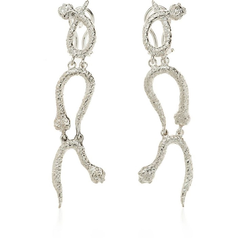 Gioielli Bernard Delettrez Contemporary Jewelry | Curved Snakes Silver Earrings