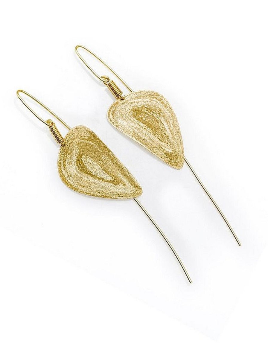 Gioielli Stefano Patriarchi Contemporary Jewelry | Etched Golden Silver Medium Drop Earrings