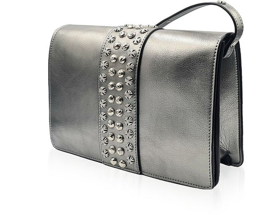 Borse Bulganeri A Spalla | Baldina Dark Silver Leather Shoulder Bag