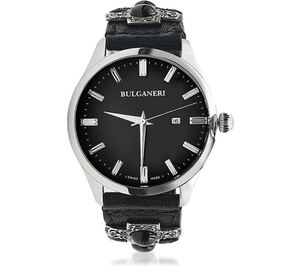 Gioielli Bulganeri Orologi Uomo | Vulcano Men'S Watch W/ Black Leather And Onyx Bracelet