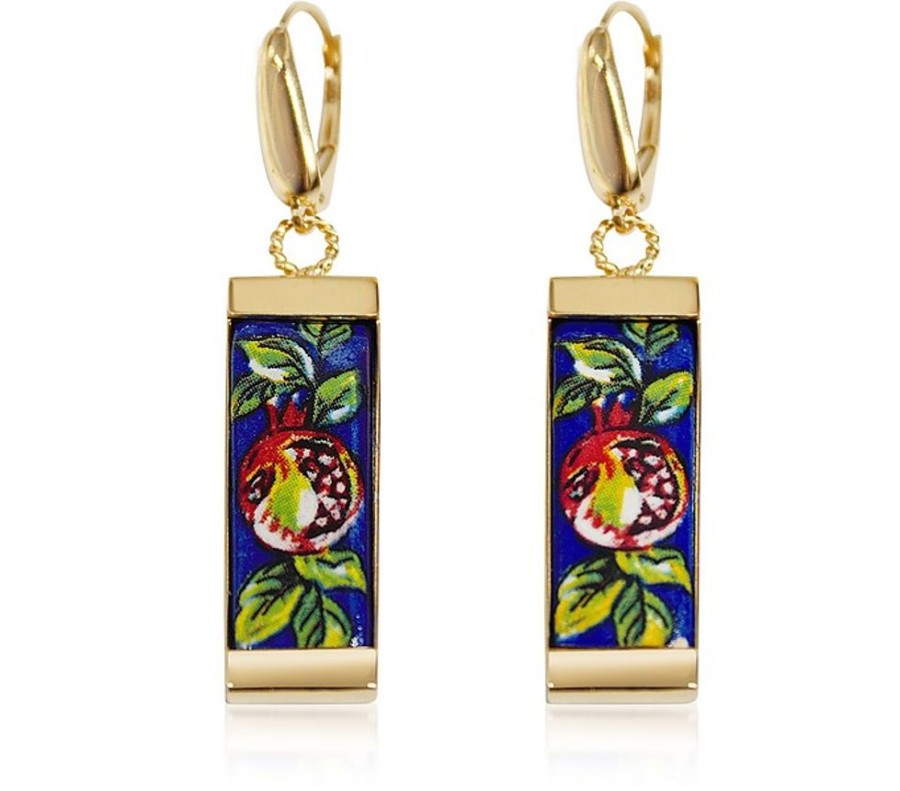 Gioielli Tuscan Jewels Contemporary Jewelry | 18K Gold Plated Sterling Silver Drop Earrings W/5 Cm Ceramic Charm Pendant