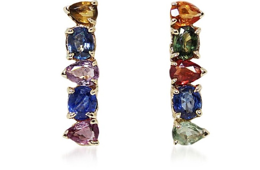 Gioielli Bernard Delettrez Fine Jewelry | Gold Earrings With Multicolor Sapphires