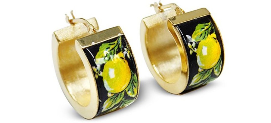 Gioielli Tuscan Jewels Contemporary Jewelry | 18K Gold Plated Sterling Silver And Ceramic Hoop Earrings