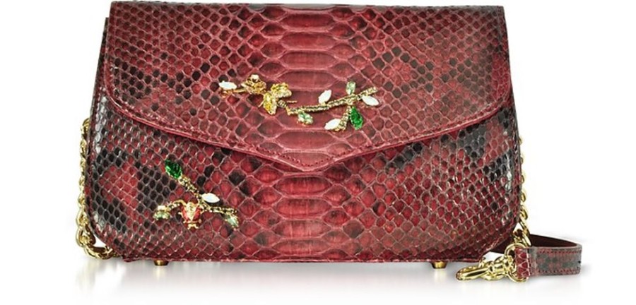 Borse Ghibli Exotics | Borsa A Spalla Piccola In Pitone Rosso Rubino Con Crystals