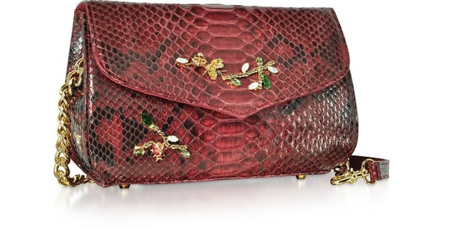 Borse Ghibli Exotics | Borsa A Spalla Piccola In Pitone Rosso Rubino Con Crystals