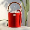 Borse Le Sori Bucket | Fenice Red - Leather And Refined Fabric Bucket Bag, Bamboo Handle