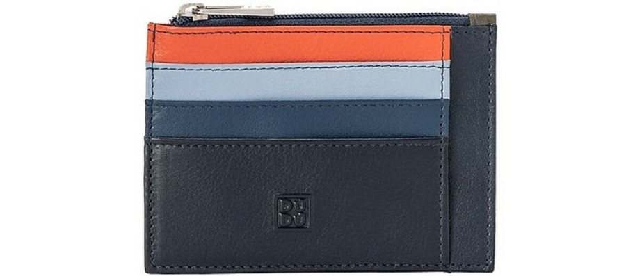 Borse Dudubags Portafogli & Co. | Blue/Multi Leather Credit Card Holder W/Zip Pocket