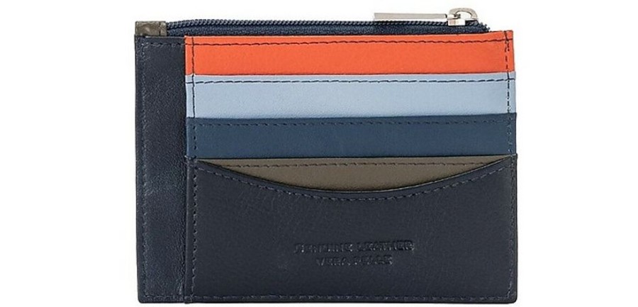 Borse Dudubags Portafogli & Co. | Blue/Multi Leather Credit Card Holder W/Zip Pocket