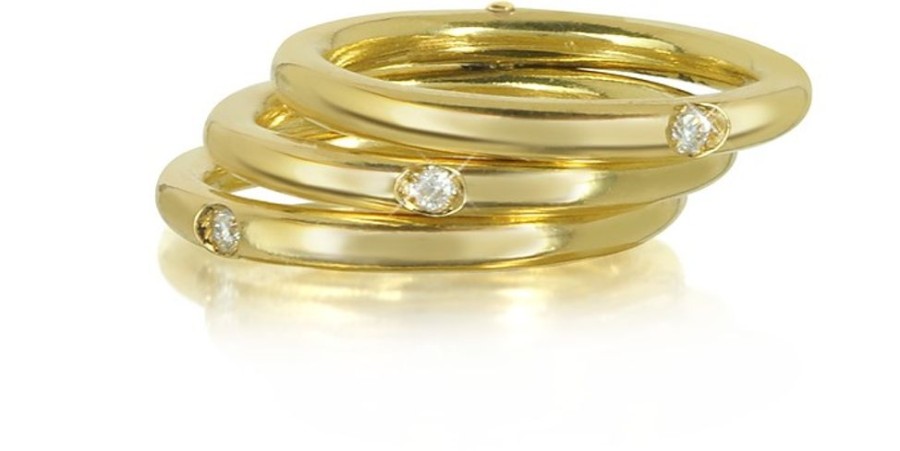 Gioielli Bernard Delettrez Fine Jewelry | Anello Triplo In Oro Giallo 9 Ct E Diamanti