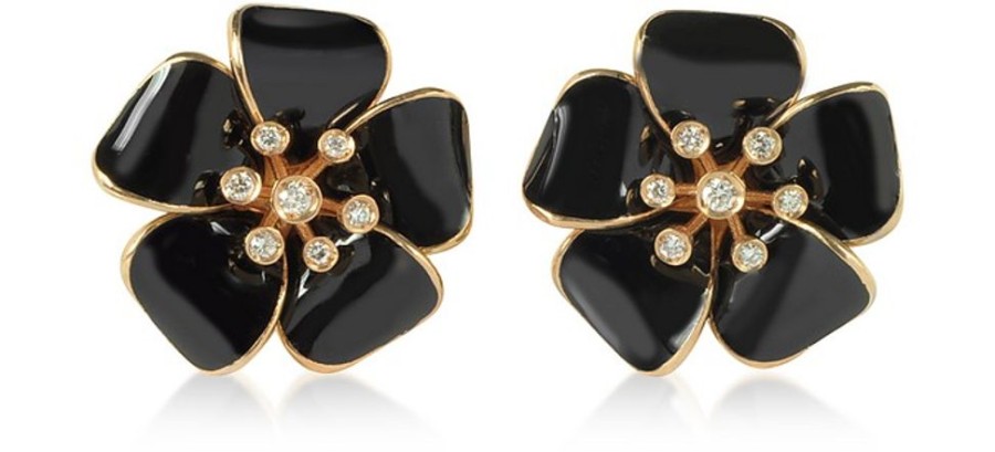 Gioielli Rosato Fine Jewelry | Rose Gold And Black Enamel Daisy Earrings