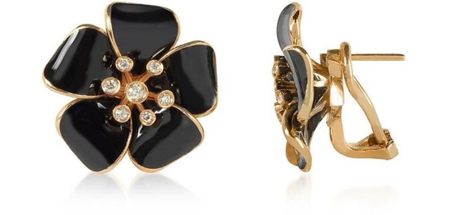 Gioielli Rosato Fine Jewelry | Rose Gold And Black Enamel Daisy Earrings