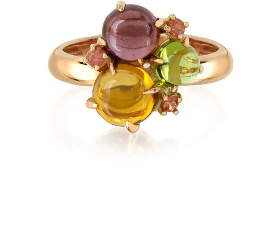 Gioielli Mia & Beverly Fine Jewelry | Anello In Oro Rosa Con Granato,Quarzo Citrino, Peridoto E Zaffiri