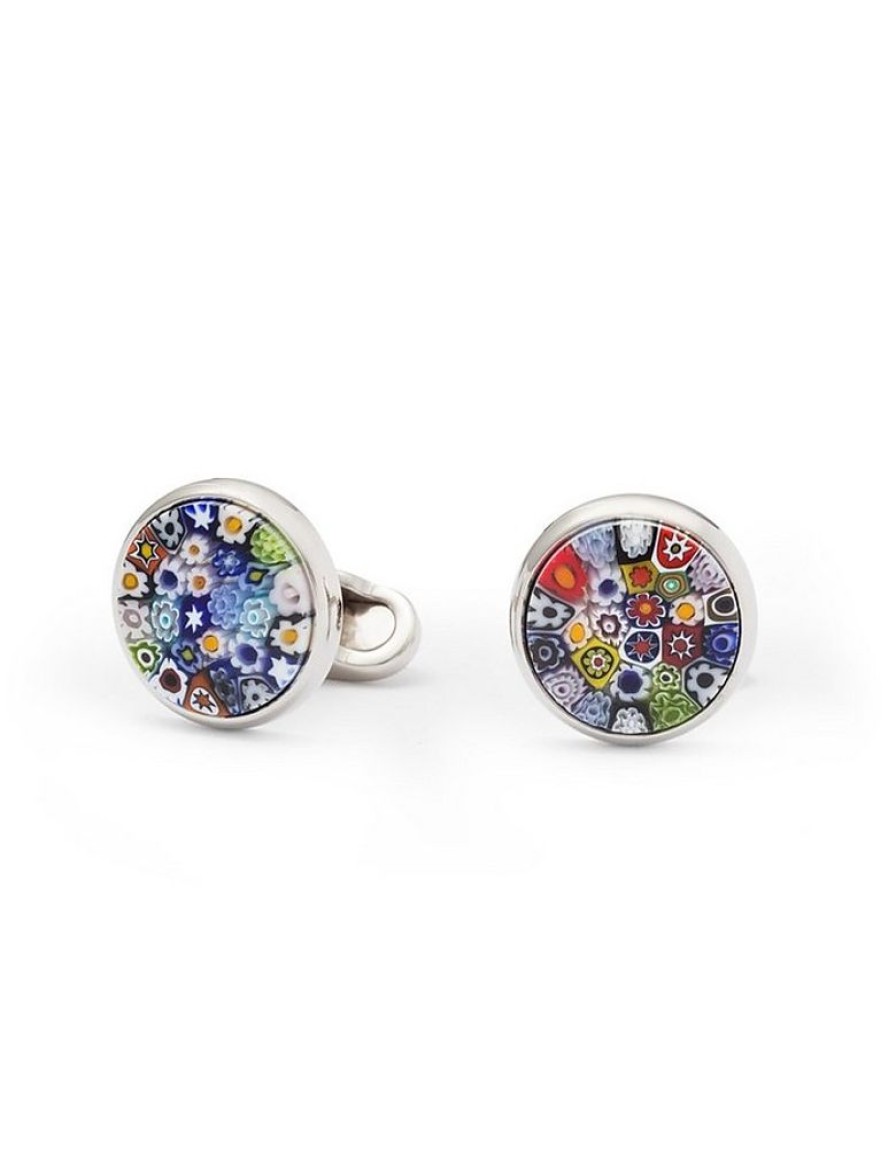 Gioielli Mon Art Gioielli Uomo | Burano Brass And Murano Glass Millefiori Large Cufflinks