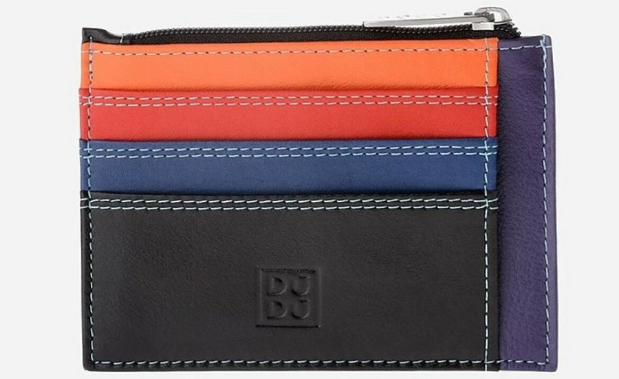 Borse Dudubags Portafogli & Co. | Black/Multi Leather Credit Card Holder W/Zip Pocket