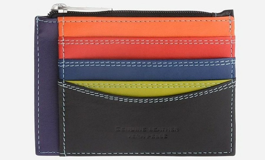 Borse Dudubags Portafogli & Co. | Black/Multi Leather Credit Card Holder W/Zip Pocket