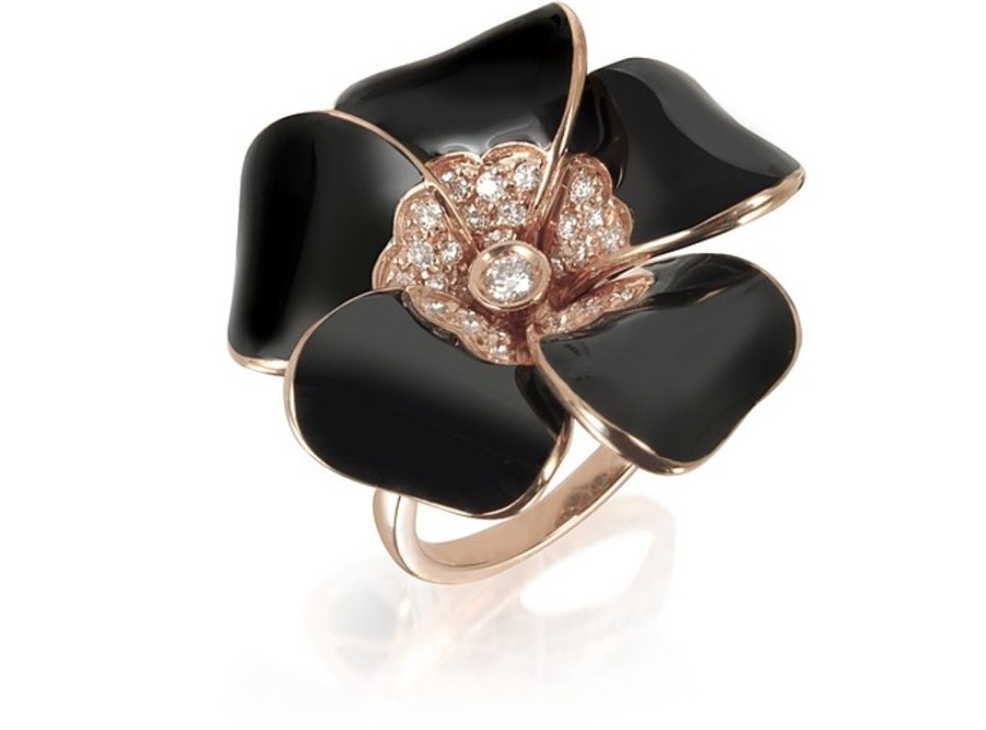 Gioielli Rosato Fine Jewelry | White Diamond, Black Enamel And Rose Gold Iris Ring